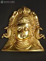 8" Brass Goddess Durga Mask with Fish Shaped Earrings | Wall Hanging