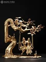 18" Radha Krishna Idol Swinging on Kadamba Tree | Brass Statue