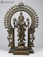 Chaturbhuja Vishnu with Elaborate Prabhavali - Bronze Sculpture