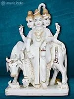 36" Large Three-Headed Divine Dattatreya | Hand Carved Statue