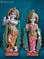 27" Beautiful Jodi Radha And Krishna | Super White Vietnam Marble Statue