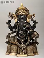 18" Colorful Chaturbhuja Lord Ganesha Brass Statue