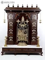74" Large Designer Wooden Temple with Tirupati Balaji (Venkateshvara) Statue in Brass