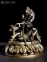 8" Murli Manohar Krishna Brass Statue Seated with Cow