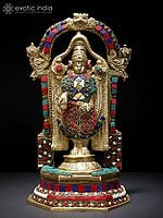 11" Lord Tirupati Balaji (Venkateshvara) Standing on Kirtimukha Throne | Brass Statue with Inlay Work