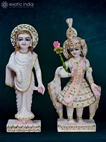 15" Devi Yamuna And Shrinath Ji Statue | super white makrana marble