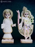 18"  Yamuna And Mahaprabhu Ji Sculpture | super white makrana marble