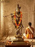 28" Fluting Krishna | Brass Statue
