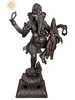 64" Large Size Nritya Ganapati Statue with Shakti in Brass | Handmade | Made In India