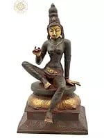 12" Seated Goddess Uma (Parvati) In Brass | Handmade | Made In India