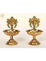 3" Small Pair of Shankh Chakra Oil Lamp