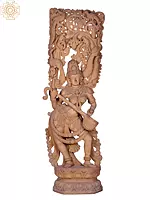 "Veenavadini" Large Wooden Dancing Goddess Saraswati On Pedestal