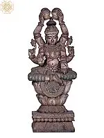 60" Large Wooden Lord Vishnu Statue Seated on High Lotus Pedestal