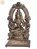 16" Goddess Saraswati with Kirtimukha Throne | Hoysala Art