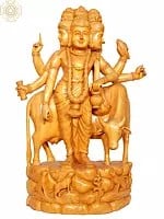 26" Wooden Dattatreya with Kamadhenu