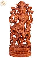 Large Wooden Standing Devi Lakshmi Sculpture