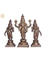 26" Lord Vishnu Idol with Sridevi & Bhudevi | Panchaloha Bronze from Swamimalai