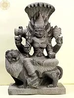 Goddess Pratyangira with Her Right Leg Placed on a Lotus (Granite Stone Carving)