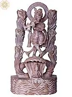 Lord Krishna Playing Flute on Serpent Kaliya Stone Statue