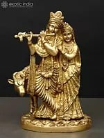 9" Radha Krishna with Cow in Brass | Handmade | Made in India