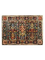 48" Large Colorful Sitting Chaturbhuja Lord Ganeshas | Wooden Panel