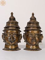12" Pair of Shiva Parvati Heads from Himachal | Brass Statue