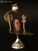 Shiva Linga With Trishul Patra And Nag Brass Figure | Stone