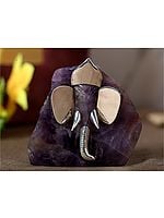 4" Small Natural Amethyst Smoke Stone God Ganesha with Silver Ornaments