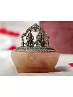 2" Small Natural Yellow Quartz Base With Goddess Laxmi And Ganesha In Silver