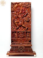 38" Superfine Wooden Carved Lord Hanuman Carrying Lord Rama and Lakshaman on His Shoulder | Award Winning Sculpture
