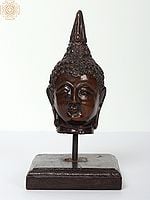 7" Thai Buddha Head On Wooden Stand