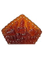 Goddess Gajalakshmi Statue Carved in Gomed (Hessonite) Gemstone