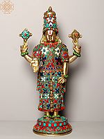 17" Lord Balaji  (Venkateshwara) in Brass with Inlay Work