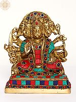 6" Lord Panchamukhi Hanuman Brass Sculpture with Inlay Work