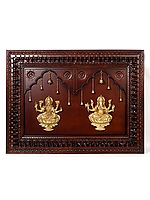 48" Ganesha and Lakshmi in Brass | Wooden Wall Hanging Frame