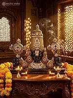 22" Brass Tirupati Balaji (Venkateshwara) Bust on Granite Base with Stone Work