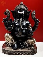 21" Chaturbhuja Blessing Ganapati In Brass | Handmade | Made In India