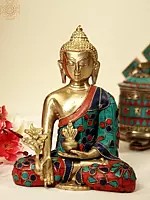 8" The Medicine Buddha (Tibetan Buddhist) | Inlay Buddha | Brass with Stone | Handmade