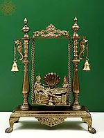 17" Shesha-Shayi Vishnu Idol on a Swing | Handmade Bronze Statue