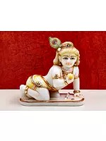 7" White Marble Laddu Gopal | Handmade