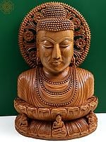 22" Buddha Bust on Pedestal in Wood