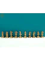4" Small Dashavatara (Ten Incarnations of Lord Vishnu) Flat Statues In Brass