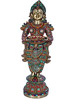 52" Large Size Deepalakshmi with Fine Inlay Work In Brass | Handmade | Made In India