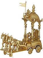 15" Brass Craft Krishna Arjuna Chariot with 4 Horses | Handmade | Made In India