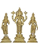 18" Vishnu ji with Lakshmi and Bhudevi ji In Brass | Handmade | Made In India