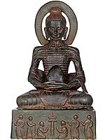 19" Emaciated Buddha Assuming The Uddiyana Bandha, On Homage Pedestal In Brass | Handmade | Made In India
