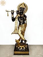 79" Super Large Murli Krishna Adorned With Long Scarf In Brass | Handmade | Made In India