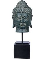 Buddhist Lord Buddha Head on Stand | Brass Statue on Wooden Stand