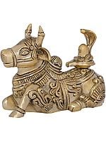 5" Nandi with Shiva Linga on His Back In Brass | Handmade | Made In India