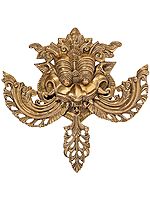 18" Brass Kirtimukha Wall Hanging with Stylized Protruding Fangs | Handmade